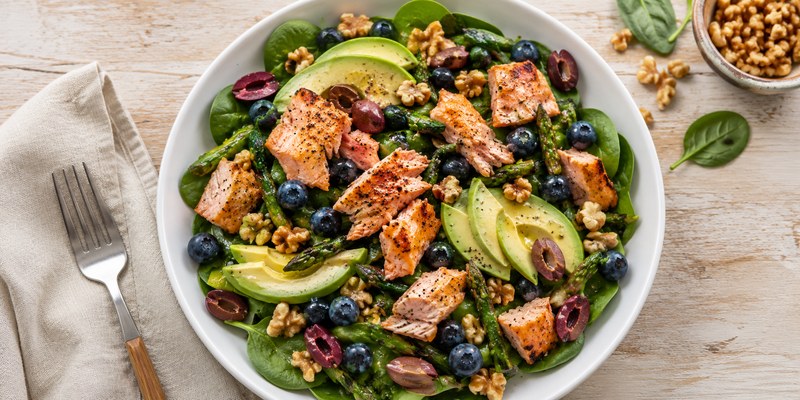 High Protein Salmon Salad with Avocado & Blueberries (GLP-1 Friendly)